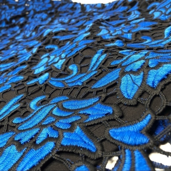 RARE Self-Portrait Cobalt Blue Floral Embroidered Lace Cocktail Mini Dress - Picture 14 of 16